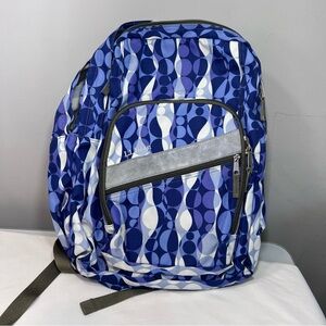L.L. Bean large deluxe backpack in blues and white geometric print